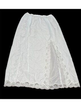 Vintage 33 inch Half Slip Size Small White USA Lace slit Polyester Pull on